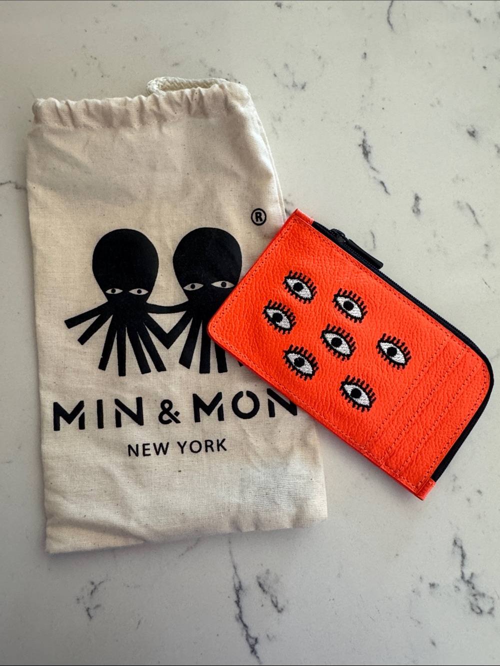 Min & Mon Neon Orange Evil Eye Zip Card Pouch